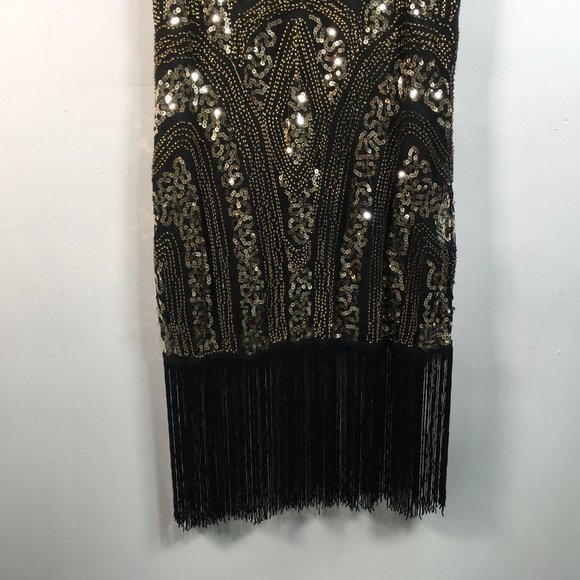 Women's VIJIV 1920s Vintage Inspired Sequin/Fringe Flapper Dress, Size S - Black - Picture 7 of 11